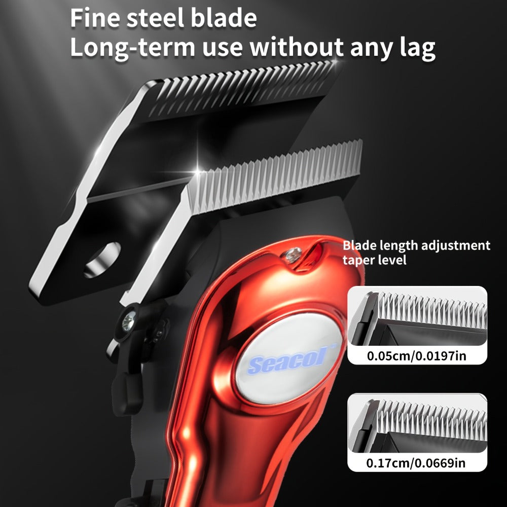 Hair Clipper Seacol Red Cordless Trimmer with LCD Display, USB Charging, Four Guide Combs and 120-Minute Runtime