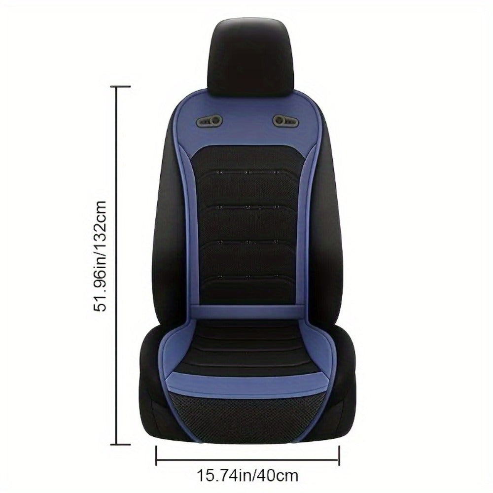 Powered Car Seat Cushion with Dual Fans, 24-Vent Center, 12V/24V Marking and Brown, Blue or Black Options