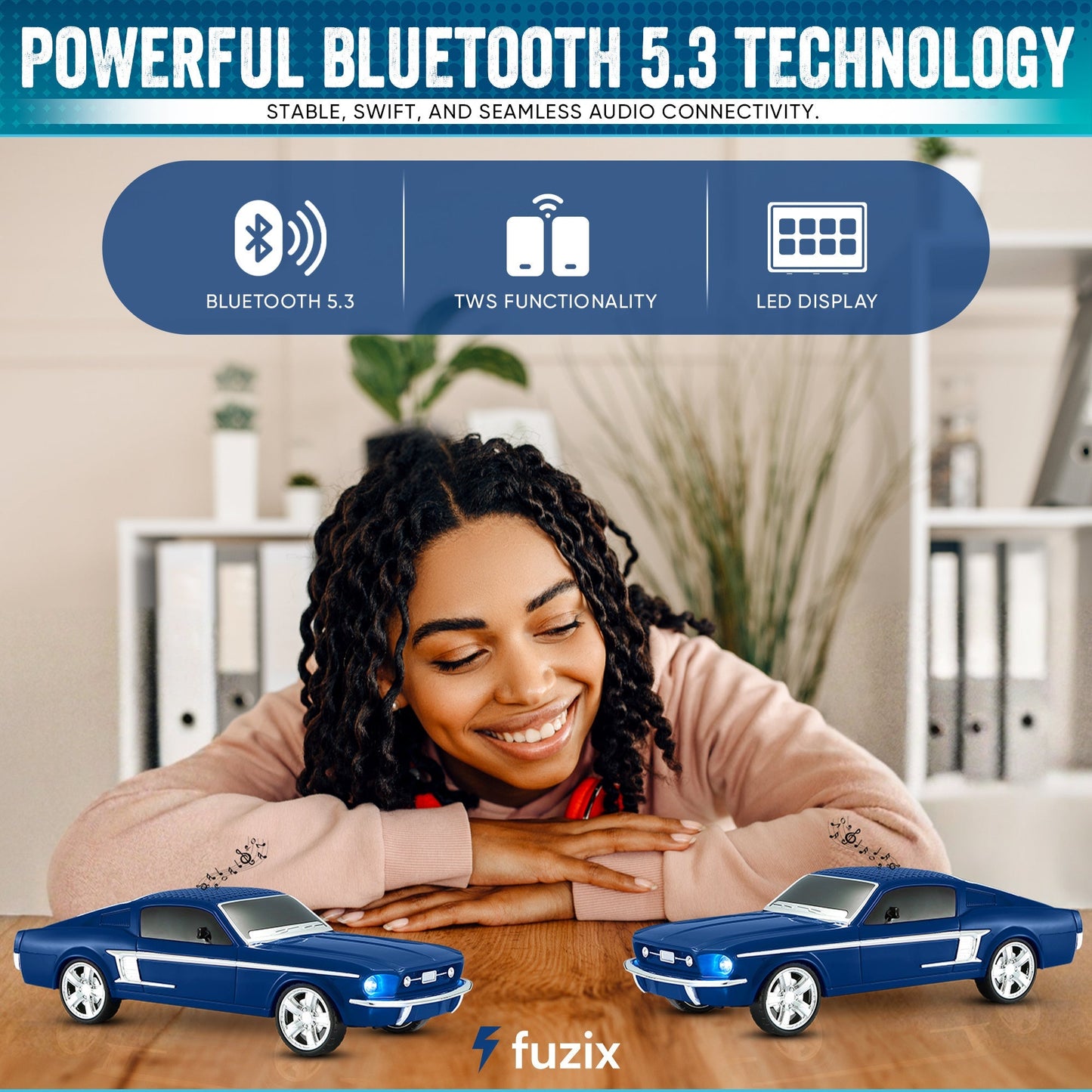 Fuzix WS-1967 Classic Car Bluetooth Speaker with LED Lights | Retro Replica Wireless Stereo, FM Radio, USB/TF/AUX, Built-in Mic