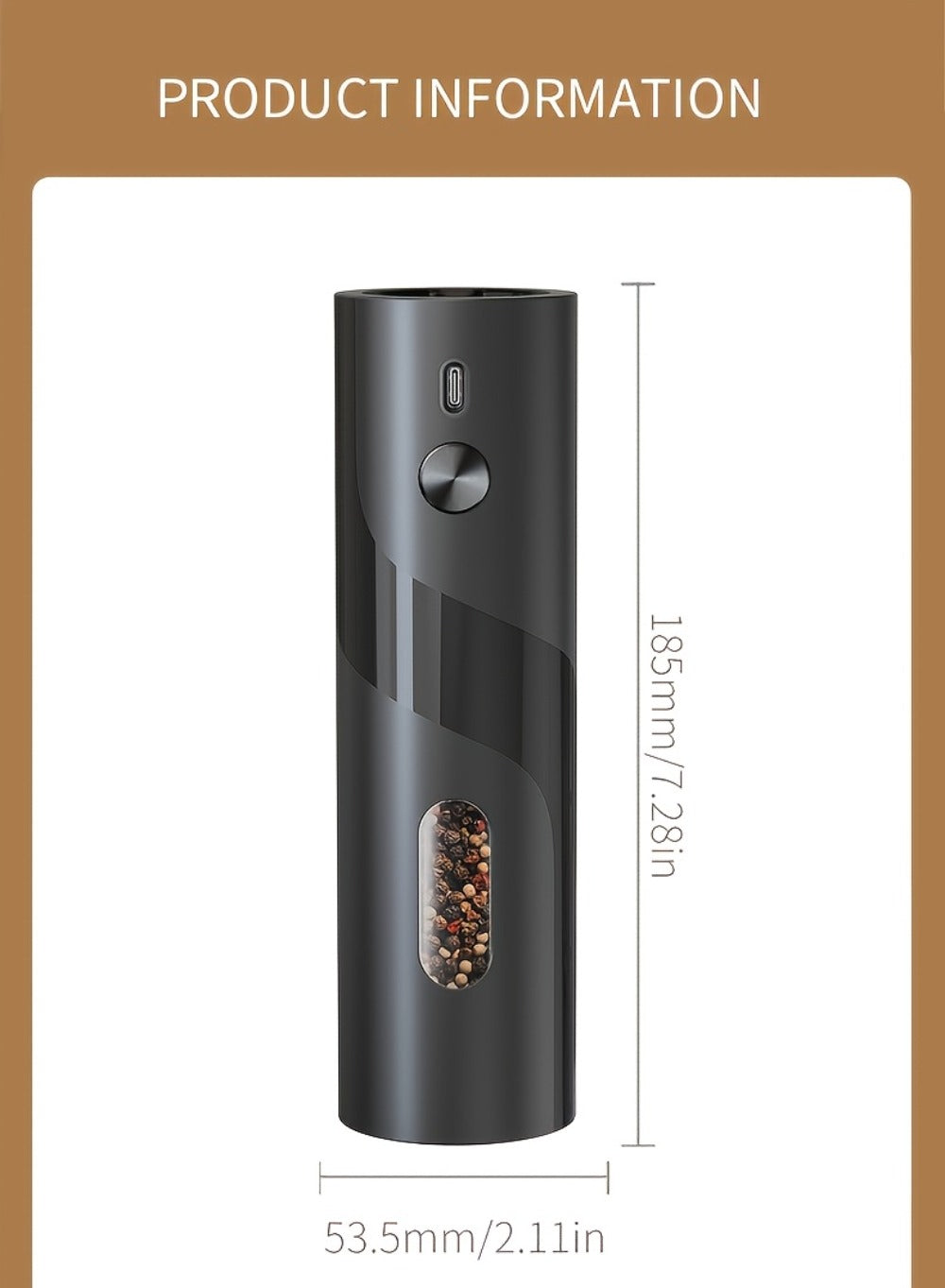 Electric Salt and Pepper Grinder Set with LED Light, Rechargeable Salt Pepper Mill, Adjustable Coarseness 3.72oz Large