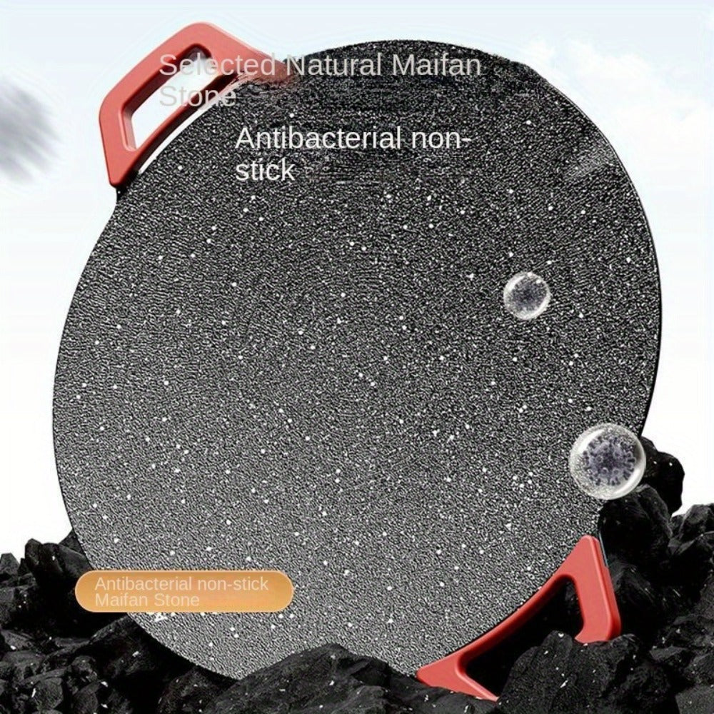 Korean BBQ Grill Pan, Round Non-Stick Multi-Functional Electric Grill Pan with Red Handle & Adjustable Settings