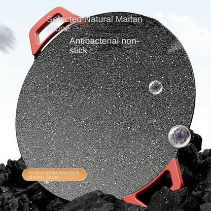 Korean BBQ Grill Pan, Round Non-Stick Multi-Functional Electric Grill Pan with Red Handle & Adjustable Settings