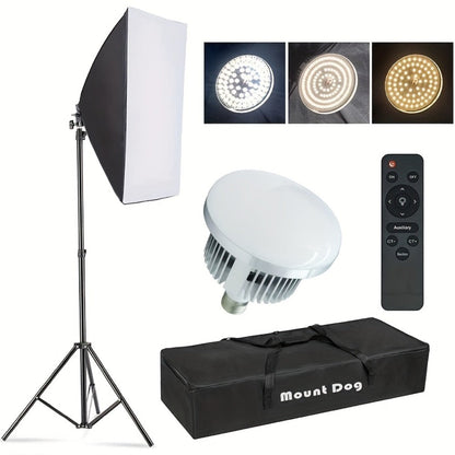 Softbox Photography Lighting Kit 2-Pack MOUNTDOG 19.7x27.5 Inch Continuous Lighting System 85W 5700K E27 LED Bulbs with Remote for Portrait