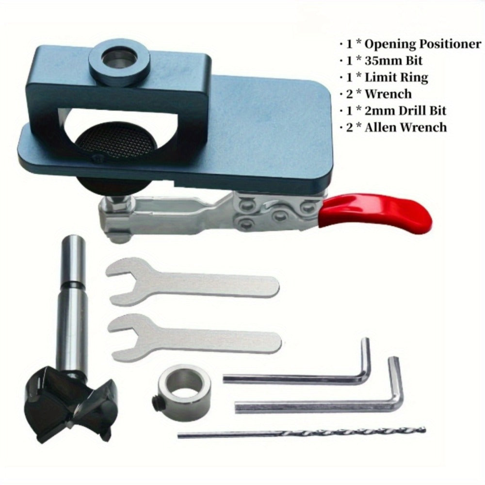 35mm Hinge Drilling Jig Kit Aluminum Alloy Cabinet Door Hinge Hole Opener Template Puncher Locator for Woodworking Door Cabinet Wardrobe