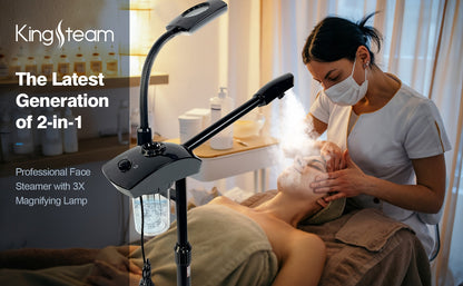 Facial Steamer with Ozone & 3X Magnifying Lamp, 2-in-1 Professional Wheeled Spa Steamer, Timer Preset