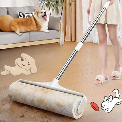 Pet Hair Removal Set 4 Piece Extendable Mop Brush with 3 Sticky Roller Refill Rolls for Floor Sofa Carpet Furniture Lint Roller Mop Combo