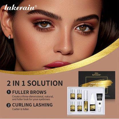 Lash Lift Kit & Brow Lamination Tint Set, 2-in-1 Eyelash Perm & Eyebrow Lamination with Black Brown Tint Dye