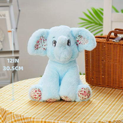 Plush Toy Blue Elephant with LED Glow and Optional Lullaby Music for Soft Room Display and Gifting