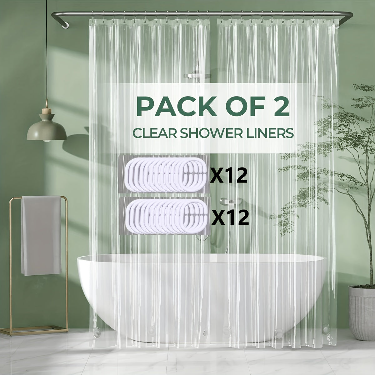 Clear Shower Curtain PEVA 8G Rust Proof Grommets 72x72 Inch – Premium Transparent Waterproof Modern Bathroom Curtain | Single or Set 2 |