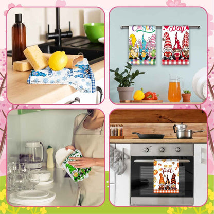 Twelve-Piece Seasonal Gnome Kitchen Towel Set, 14 x 21 Inches Each with Spring-to-Winter Prints