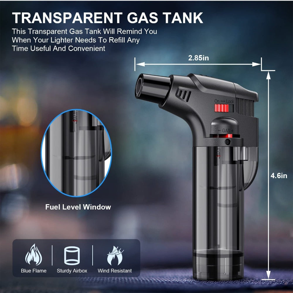 Butane Torch Lighter 6pcs Big Jet Flame Refillable & Adjustable Mini Blow Torch - Gift Box Set for Camping
