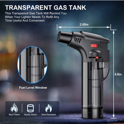 Butane Torch Lighter 6pcs Big Jet Flame Refillable & Adjustable Mini Blow Torch - Gift Box Set for Camping