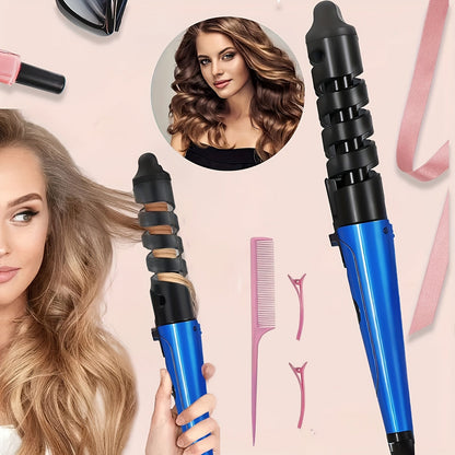 Spiral Barrel Curling Iron with One-Button Operation, Swivel Power Cord and Blue or Pink Finish