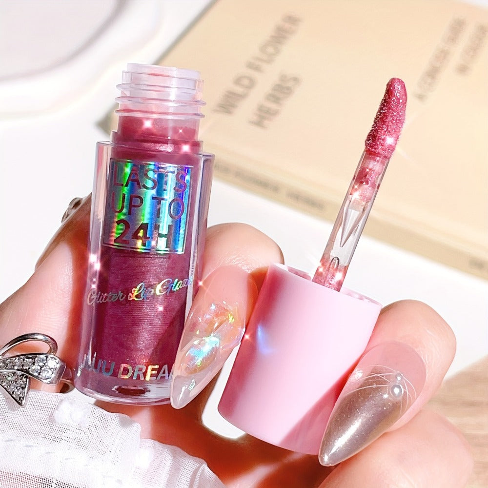 24H Waterproof Glitter Lip Gloss & Lip Stain Set 3PCS, Lip Oil Formula, for Makeup, Travel and Everyday Vanity Use