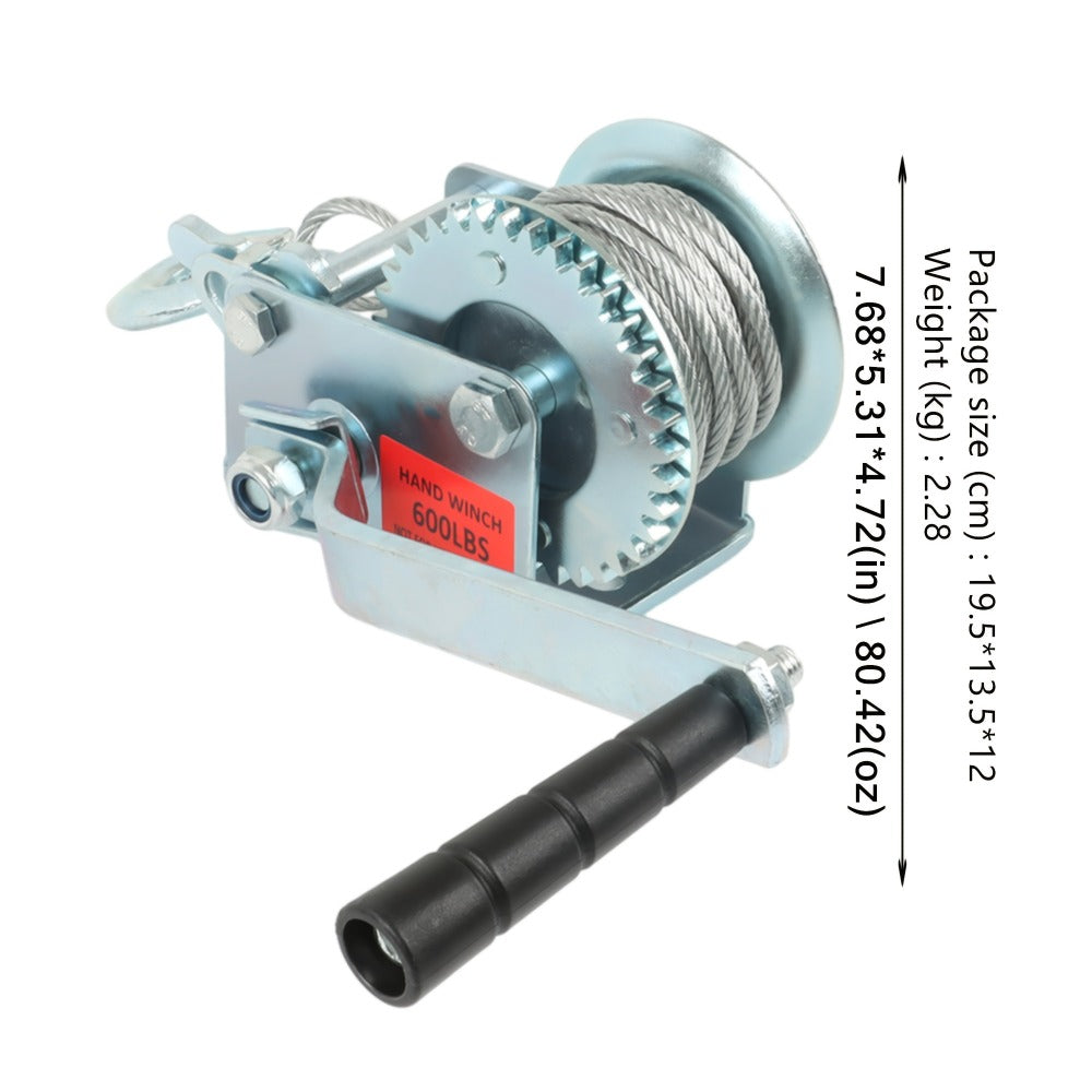 Manual Hand Winch Carbon Steel 800- - Double Brake Safety System, Strap Winch with Mooring Hook & Safety Pawl