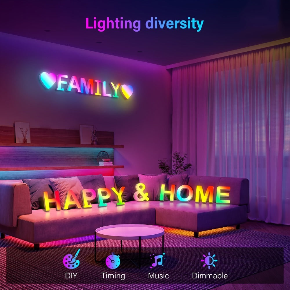 LED Letter Lights Music Sync – Colorful Flashing Marquee Alphabet Lights for Room Decor, Party, Bedroom, Festival & Camping