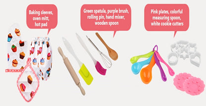 Kids Cooking & Baking Set 24 PCS, Chef Hat & Apron Dress-Up Costume with Baking Accessories for Girls Boys Ages 3-10