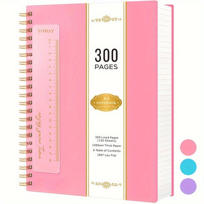 Large Spiral Notebook 300 Pages Hardcover – 8.5x11 A4 College Ruled 100GSM Lined Paper PVC Waterproof Cover for Work School Travel Women Men