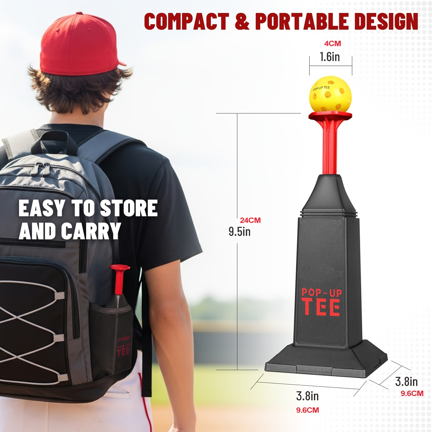 Baseball Softball Hitting Tee with Popper & 12 Mini Balls | Launches Up to 40 Inches High | No Battery Required | Kids Youth Batting