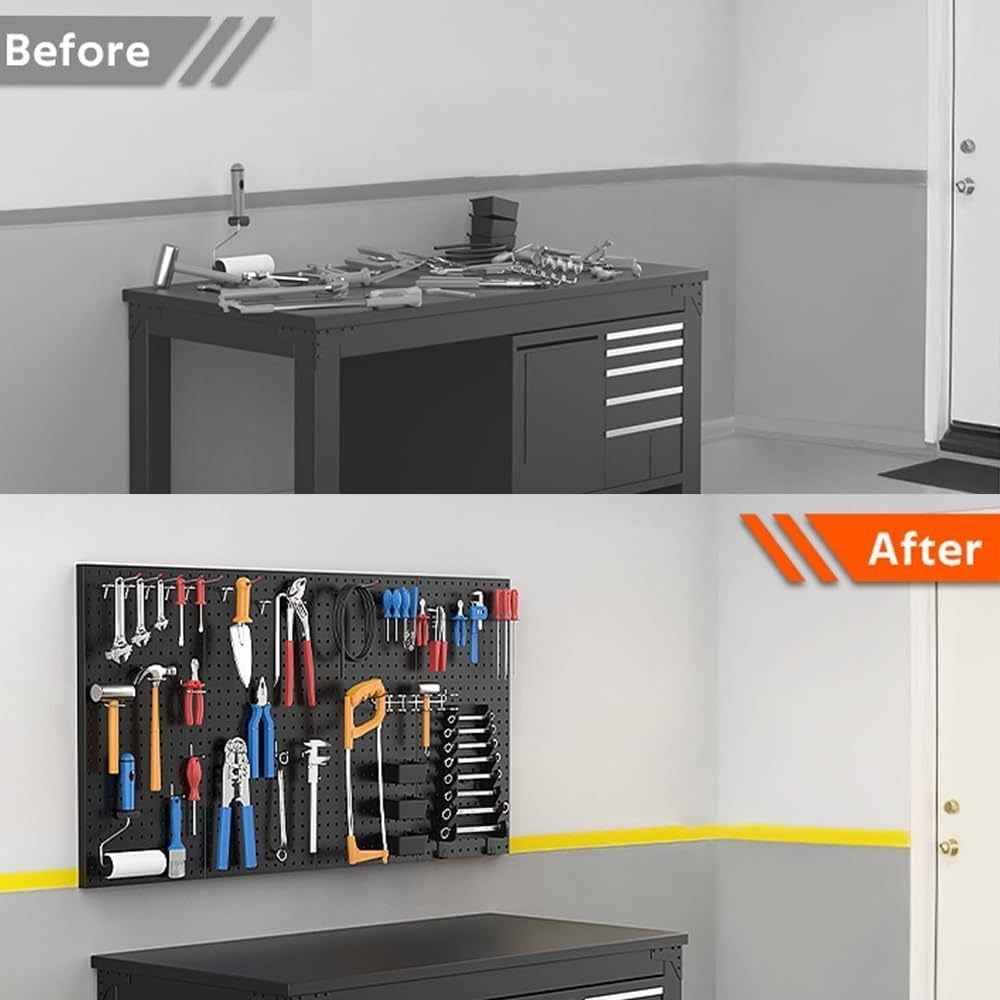 Metal Pegboard Wall Panels Garage Tool Storage Organizer Steel Peg Board Wall Mounted Workshop Shed Craft Room 2 Pack 4 Pack