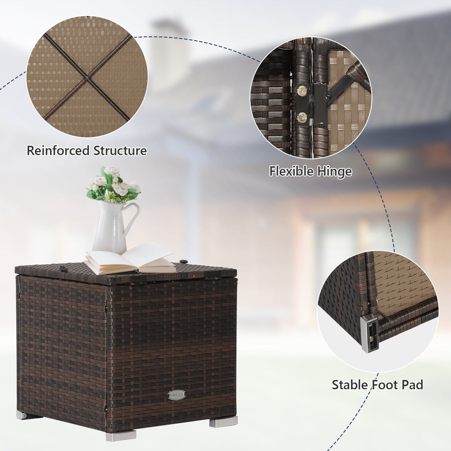 Outdoor Wicker Ottoman Set of 2 with Hidden Storage – PE Wicker Footstools with Detachable Cushions, Side Table & Extra Seating for Patio
