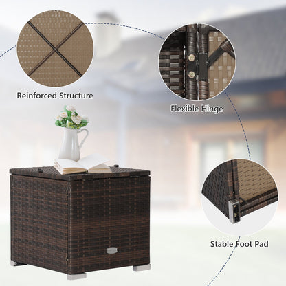 Outdoor Wicker Ottoman Set of 2 with Hidden Storage – PE Wicker Footstools with Detachable Cushions, Side Table & Extra Seating for Patio