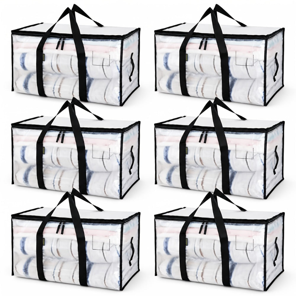 Moving Bags Set of 6, Oversized Storage Totes with Reinforced Handles & Snap-Close Lid, Space Saver Bags for Clothes