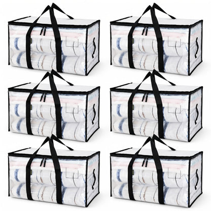 Moving Bags Set of 6, Oversized Storage Totes with Reinforced Handles & Snap-Close Lid, Space Saver Bags for Clothes