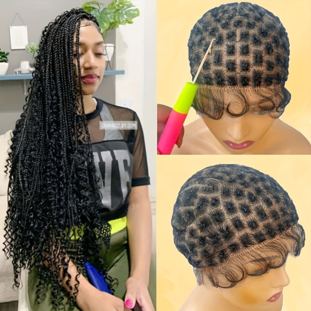 Crochet Wig Cap DIY Braiding Set Double Full Lace Baby Hair Premade Lace Front | Nylon Hair Net Hook Tool for Making Braided Wigs 82 109 112