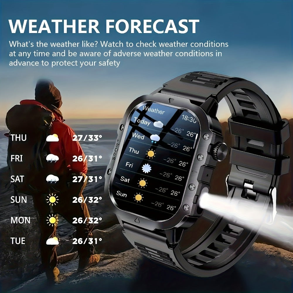 Smartwatch LED Flashlight Outdoor 2.01" Large Screen – Multi-Sport Modes, Rechargeable Battery, Message Alerts, Fitness Tracker – Rugged