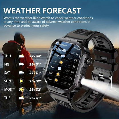 Smartwatch LED Flashlight Outdoor 2.01" Large Screen – Multi-Sport Modes, Rechargeable Battery, Message Alerts, Fitness Tracker – Rugged