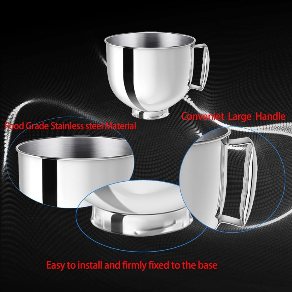 KitchenAid Compatible Stainless Steel Mixer Bowl 5 Quart, 304 Stainless Steel Stand Mixer Bowl with Handle & Spill-Resistant Lid