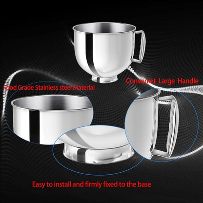 KitchenAid Compatible Stainless Steel Mixer Bowl 5 Quart, 304 Stainless Steel Stand Mixer Bowl with Handle & Spill-Resistant Lid