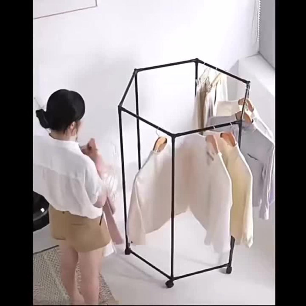 Rolling Hexagon Clothes Drying Rack 1 or 2 Layer, Sturdy Metal Floor Stand with Wheels, Multi-Bar & 10 Clips
