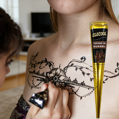 Temporary Semi-Permanent Tattoo Paste Kit - Body Art Gel in Brown & Black with Tattoo Templates