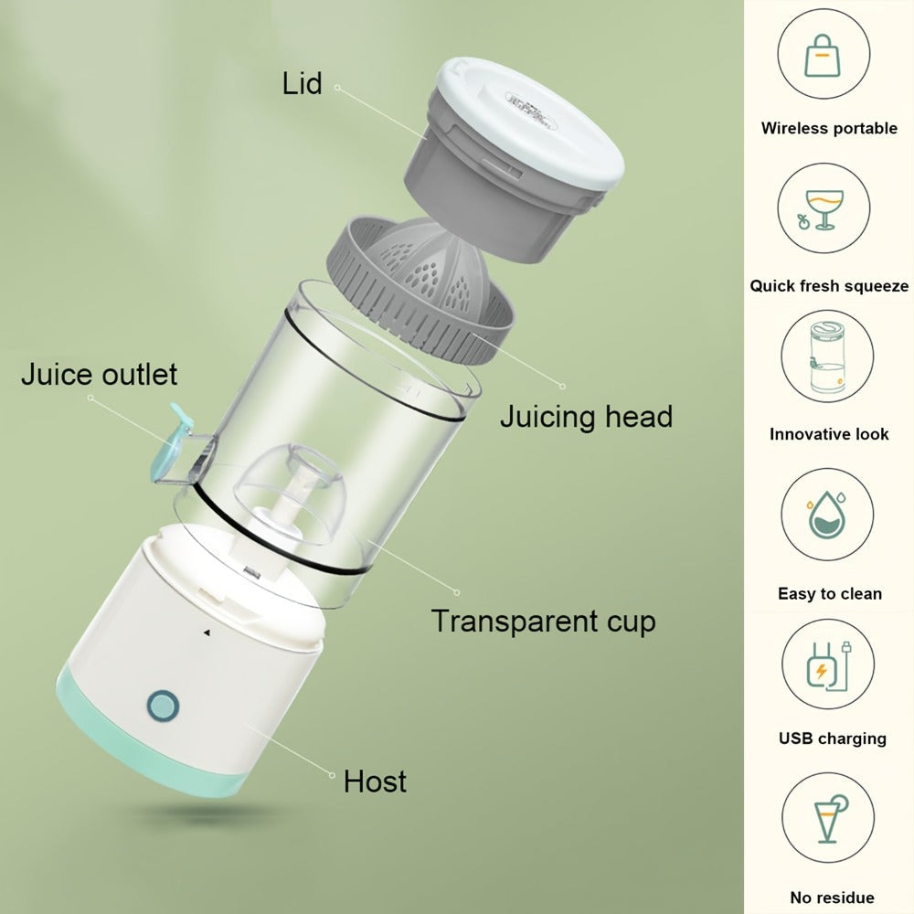 Rechargeable USB Electric Citrus Juicer Portable Citrus Press for Oranges Lemons Grapefruit Kiwi Removable Parts Pulp Separation Compact