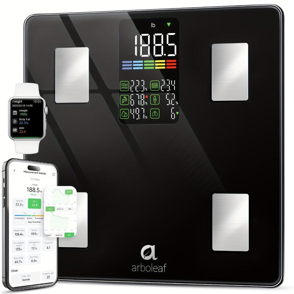 Smart Body Scale 14-in-1, Body Fat Scale with BMI, Mass & 14 Health Metrics, Wireless Bluetooth App Sync