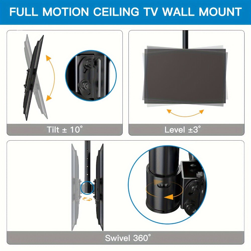 Ceiling TV Mount 37-75 Inch - 360° Swivel & Tilt Adjustable Bracket for Flat & Curved TVs up to, VESA 600x400mm