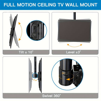 Ceiling TV Mount 37-75 Inch - 360° Swivel & Tilt Adjustable Bracket for Flat & Curved TVs up to, VESA 600x400mm