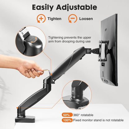 Gas Spring Monitor Arm Single Dual, Desk Mount for 13-32 Inch Screens up to, Adjustable Height, 360° Swivel