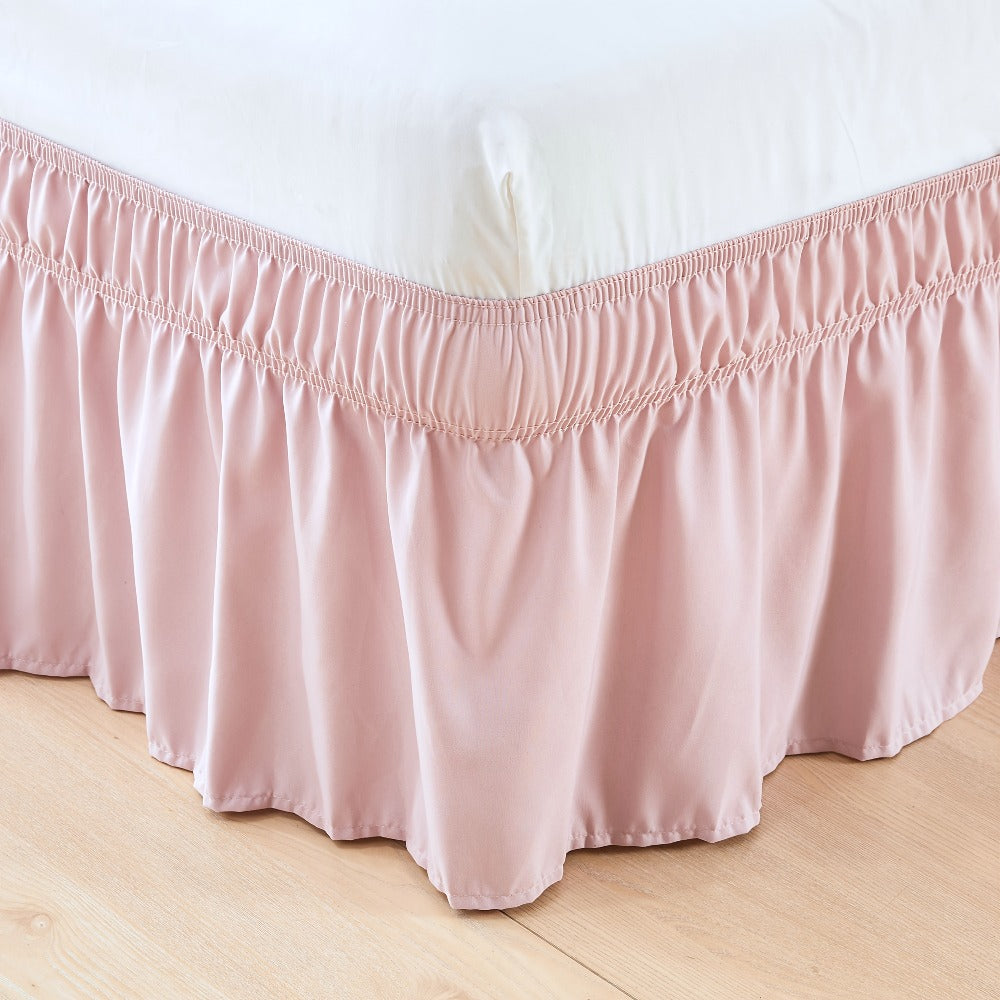Bed Skirt Elastic Wrap Around Ruffle – 15 Inch Drop Microfiber Dust Ruffle, Adjustable No-Lift Fit, Fade Resistant Machine Washable