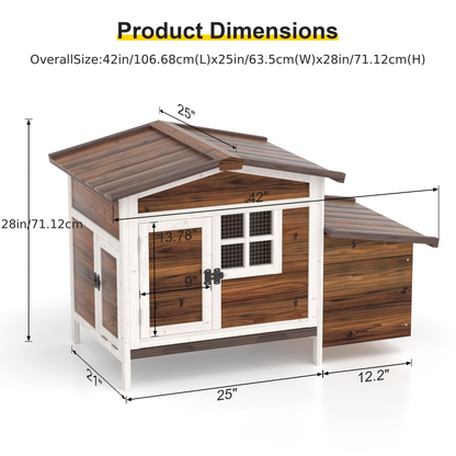 Hen House Outdoor Wooden Chicken Coop with Nesting Box Ramp Removable Tray Elevated Design Fir Wood for Garden, Patio and Yard Use