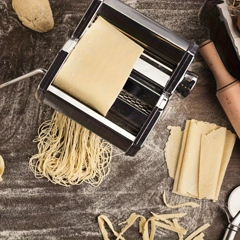 Pasta Machine with 8 Adjustable Thickness Settings, 2-in-1 Stainless Steel Manual Pasta Maker with Roller & Cutter