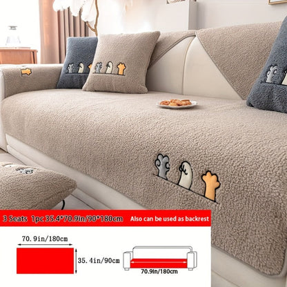 Sofa Cover Thick Plush Shearling Panels with Animal and Bone Embroidery and Backing Detail for 2 to 4 Seats