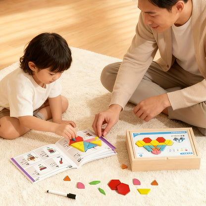 Magnetic Wooden Puzzle Board for Kids, 128/180/220/280 PCS Geometric Shape Recognition & Logical Thinking Toy