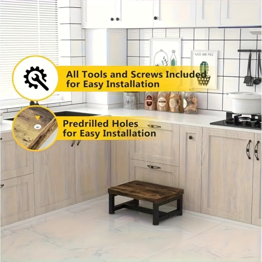 Step Stool Ladder Steel Wood Frame Single Step for Adults Bedroom Kitchen Bathroom Small for Home Cooking, Dining and Outdoor Meals