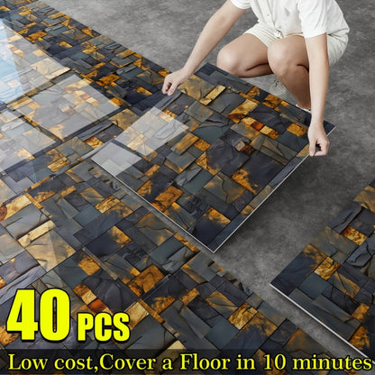 Marble Floor & Wall Decals 40-Pack Self-Adhesive Waterproof Removable Vinyl Sheets – Luxury Marble Pattern Tile Stickers for Bathroom