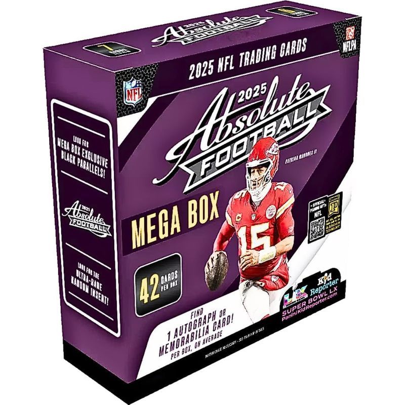 2025 Panini Absolute Football Mega Box 42 Trading Cards 1 Auto or Memorabilia Card Per Box Kaboom Inserts Black Parallels 6 Toploaders