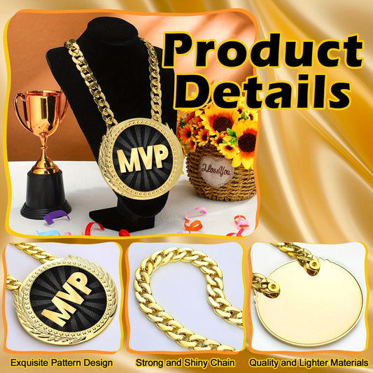 MVP Championship Turnover Chain Medal – 6 Inch Big Golden Champ Award Necklace for Baseball Basketball Football Soccer Softball Volleyball