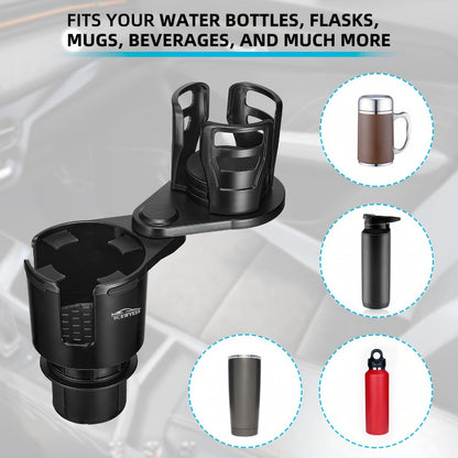 Cup-Holder Phone Mount and Expander with Rotating Cup Ring, Adjustable Side Cradle and Two Layout Options